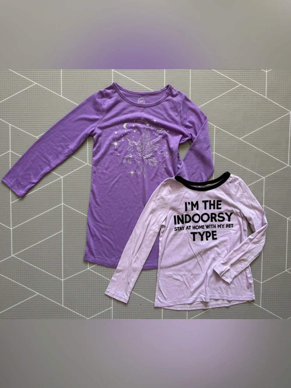 Justice|Big girl two tops-Purple Unicorn Graphic Long Sleeve & glitter tee•••